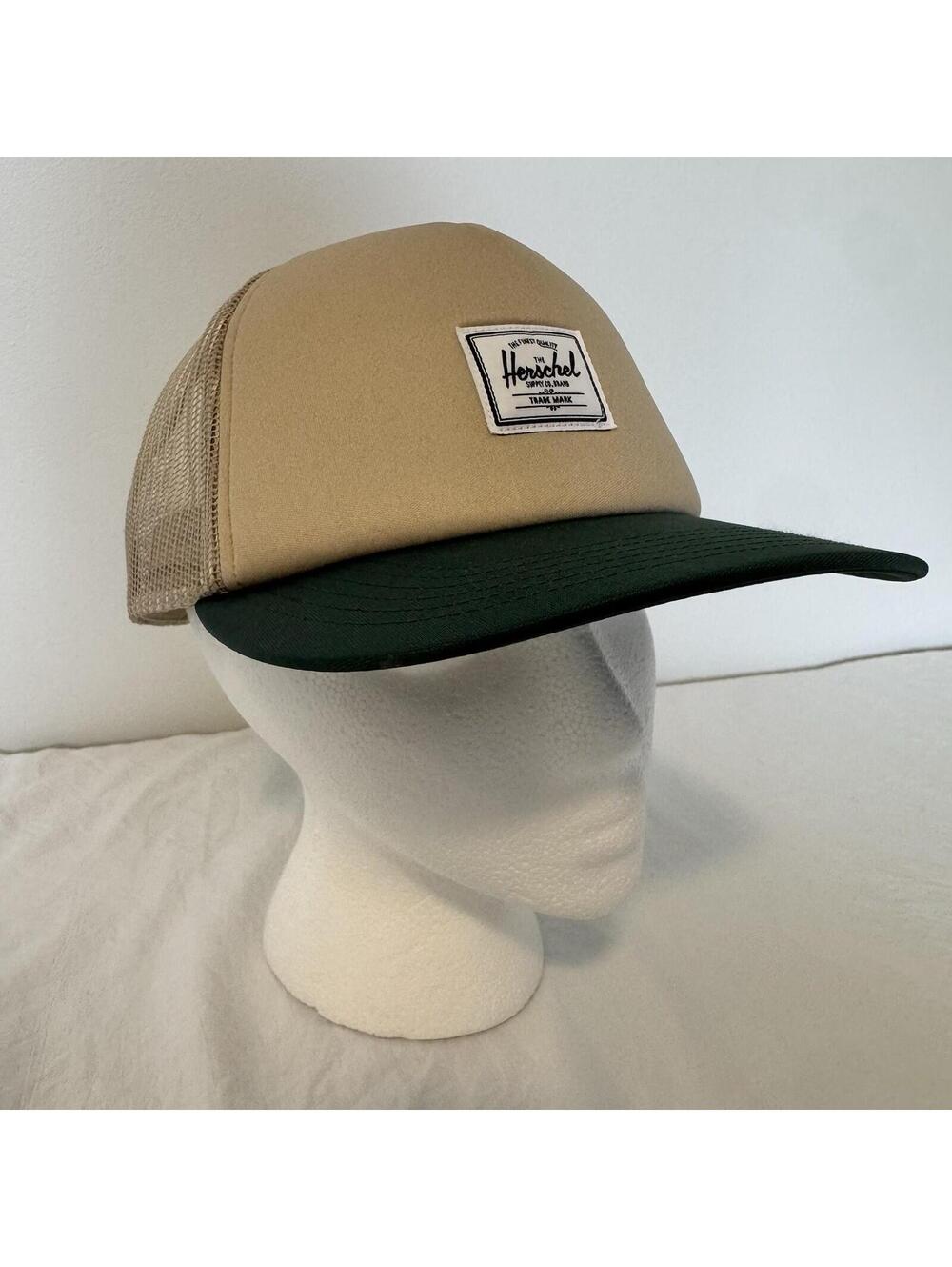 The Herschel Supply Co. Whaler Mesh SnapBack Hat Tan Green Trucker Adjustable